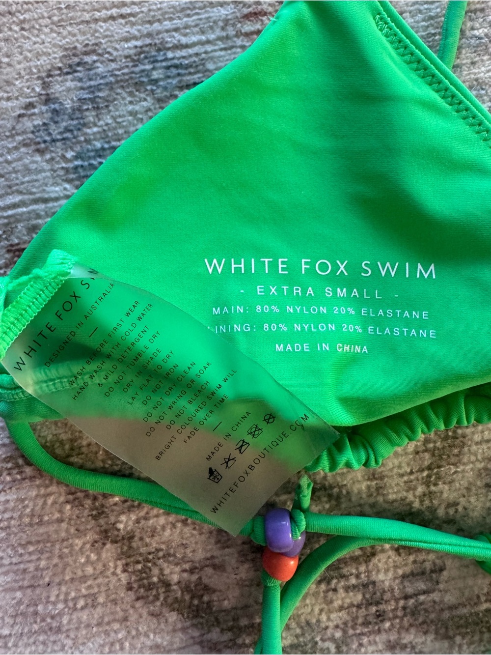 White Fox Boutique Green String Bikini with Bead Accents - Picture 5 of 5